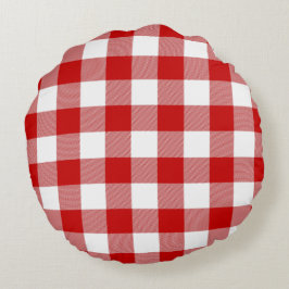Red & White Gingham Check Rund Kudde