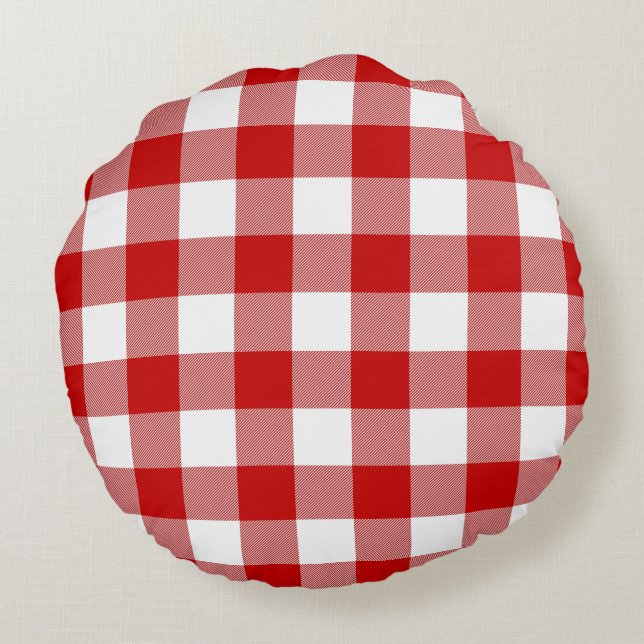 Red & White Gingham Check Rund Kudde (Baksidan)