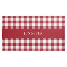 Red & White Gingham Farmhouse Mönster Namn Pillow