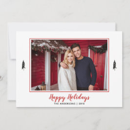 Red & White Gingham Flanell Photo Julgran Julkort