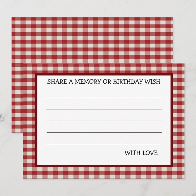 Red White Gingham Födelsedagsfest Game Card (Fram/baksida)