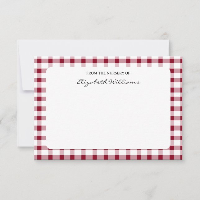 Red & White Gingham Gräns Personlig Note Card Tack Kort (Framsida)