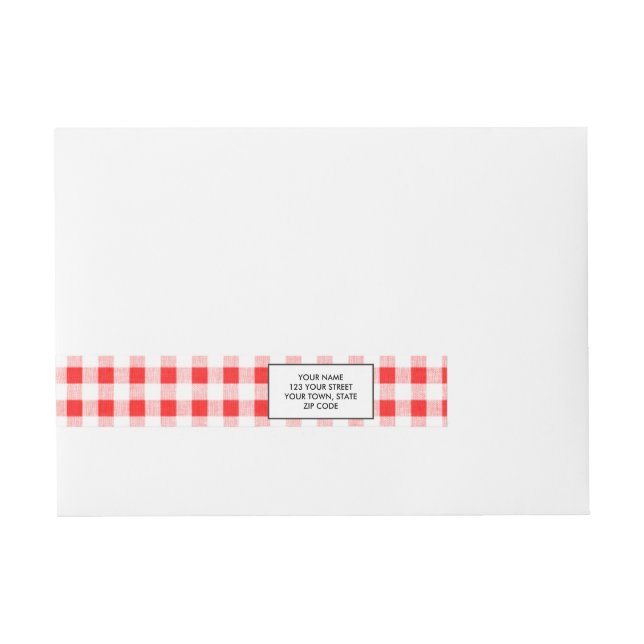 Red White Gingham Mönster Etikettband (Framsidan)