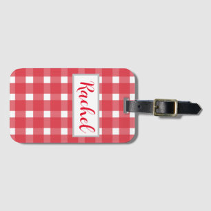 Red White Gingham Personlig Bagagebricka