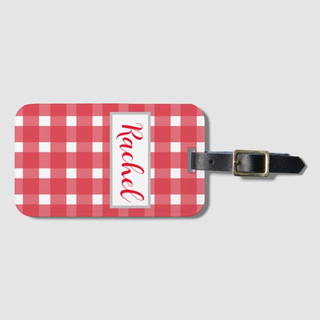 Red White Gingham Personlig Bagagebricka (Framsida horisontal)