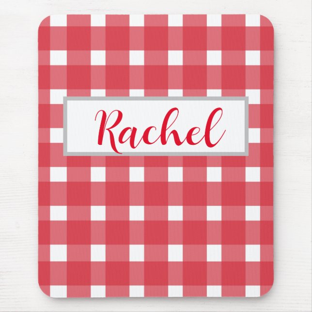 Red White Gingham Personlig Musmatta (Framsidan)