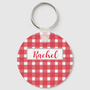 Red White Gingham Personlig Nyckelring