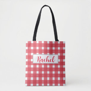 Red White Gingham Personlig Tote Bag Tygkasse