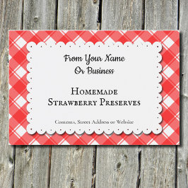 Red White Gingham Play Anpassningsbar Food Label Mat Etiketter