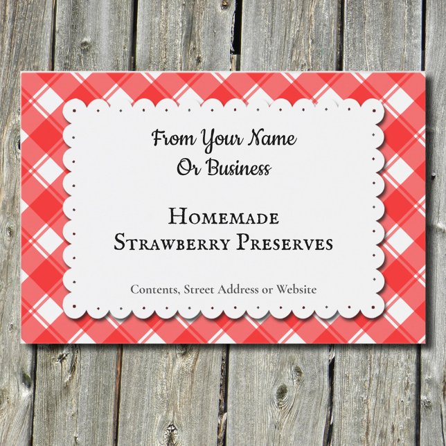 Red White Gingham Play Anpassningsbar Food Label Mat Etiketter (Skapare uppladdad)