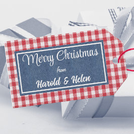 Red & White Gingham Play God jul Presentetikett