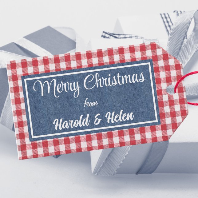 Red & White Gingham Play God jul Presentetikett (Skapare uppladdad)