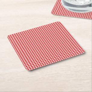 Red-White Gingham-PULP PAPPER DRINK COASTERS Underlägg Papper Kvadrat