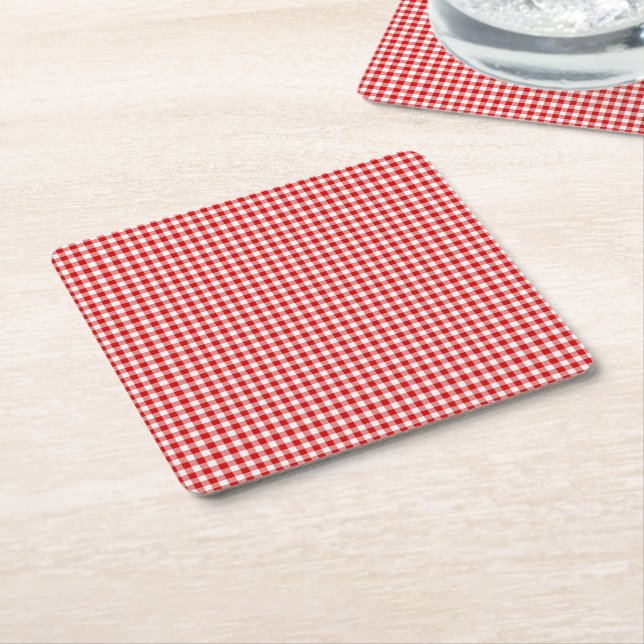 Red-White Gingham-PULP PAPPER DRINK COASTERS Underlägg Papper Kvadrat (Vinklad)