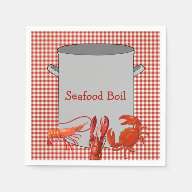 Red White Gingham Seafood Boil Pappersservett (Framsidan)