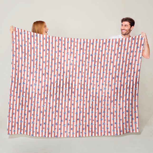 Red White Glitter Blue Stars Rand Fleecefilt (På plats)