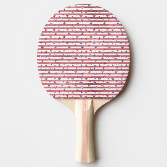 Red White Glitter Blue Stars Rand Pingisracket (Framsidan)