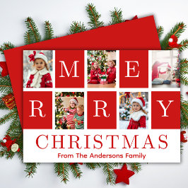 Red & White God jul 5 Photo Collage Julkort