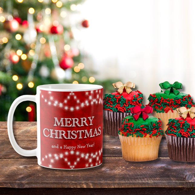 Red White God jul Ljus Gott nytt år Kaffemugg (Skapare uppladdad)