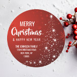 RED White GOD JUL Träd Returadress Runt Klistermärke<br><div class="desc">Lägg till de här moderna och personlig RED-etiketterna helgdag och RETURADRESS gott nytt år till dina hälsningskort,  kuvert. Julgran i rött vitt twinkling ljus. Redigerbar text - färg,  teckensnitt och storlek.</div>