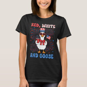 Red White Goose America Goose 4:e juli US Flagga T Shirt