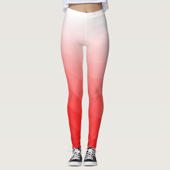 Red White Gradient Geometric Mesh Mönster Leggings (Framsida)