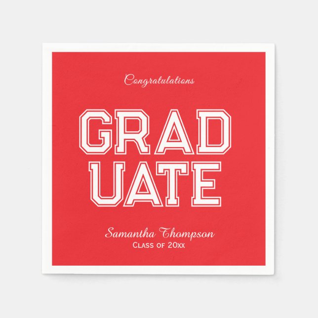 Red & White Graduation Party Napkins Customizable Pappersservett (Framsidan)