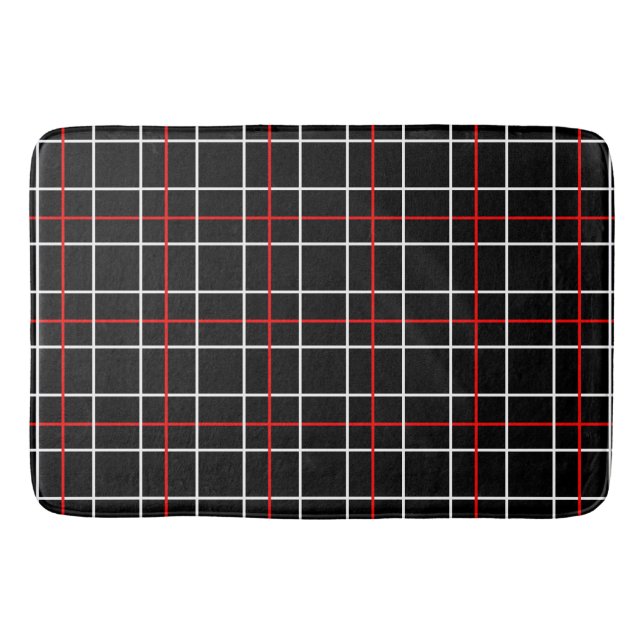 Red White Graphical Lines Black Plaid Design  Badrumsmatta (Framsidan)