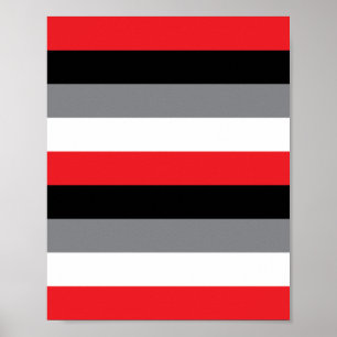 Red White Grått Black Vågrät Rand Mönster Poster