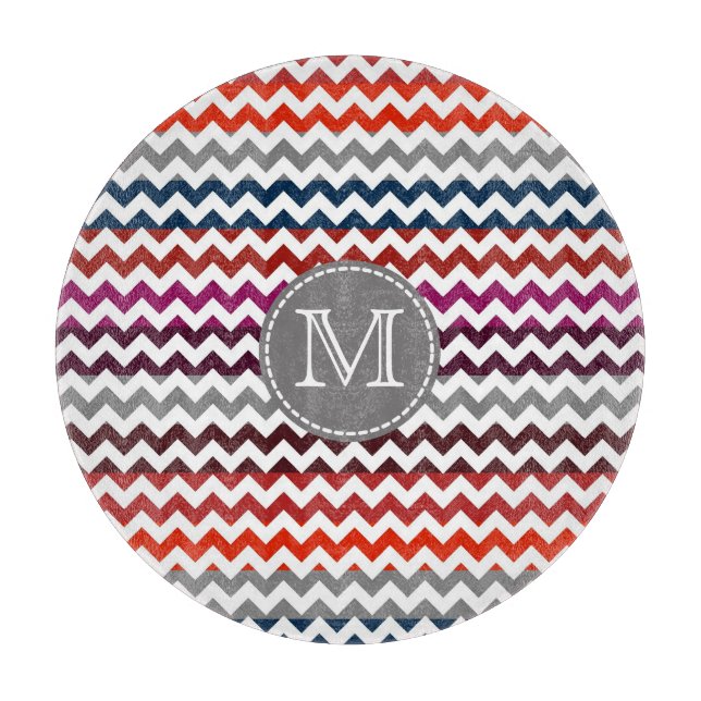 Red White Grått Chevron Zigzag Monogram (Framsidan)