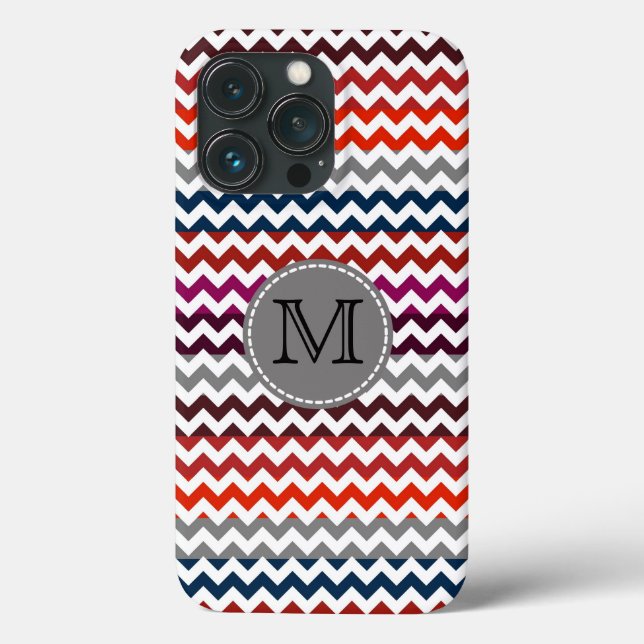 Red White Grått Chevron Zigzag Monogram (Baksida)