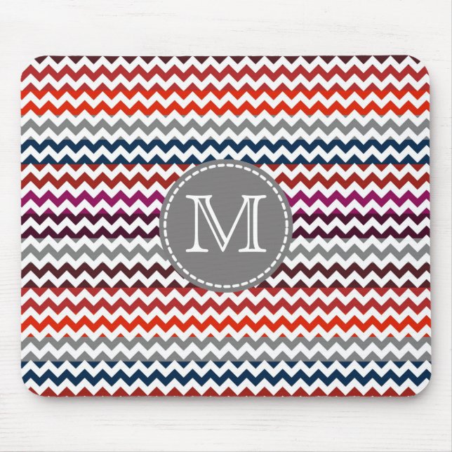 Red White Grått Chevron Zigzag Monogram #2 Musmatta (Framsidan)
