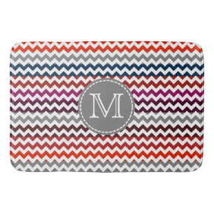 Red White Grått Chevron Zigzag Monogram Badrumsmatta