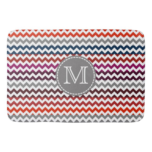 Red White Grått Chevron Zigzag Monogram Badrumsmatta (Framsidan)