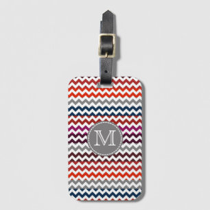 Red White Grått Chevron Zigzag Monogram Bagagebricka