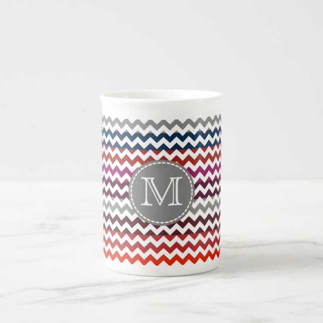 Red White Grått Chevron Zigzag Monogram Benporslin Mugg (Framsidan)