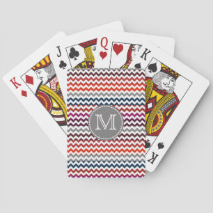 Red White Grått Chevron Zigzag Monogram Casinokort