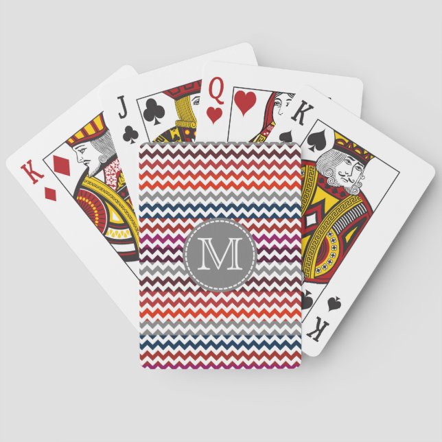 Red White Grått Chevron Zigzag Monogram Casinokort (Baksidan)