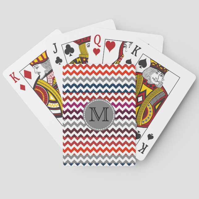 Red White Grått Chevron Zigzag Monogram Casinokort (Baksidan)
