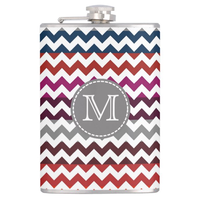 Red White Grått Chevron Zigzag Monogram Fickplunta (Framsidan)