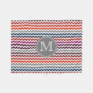 Red White Grått Chevron Zigzag Monogram Fleecefilt