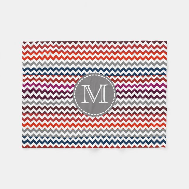 Red White Grått Chevron Zigzag Monogram Fleecefilt (Framsidan (Horisontell))