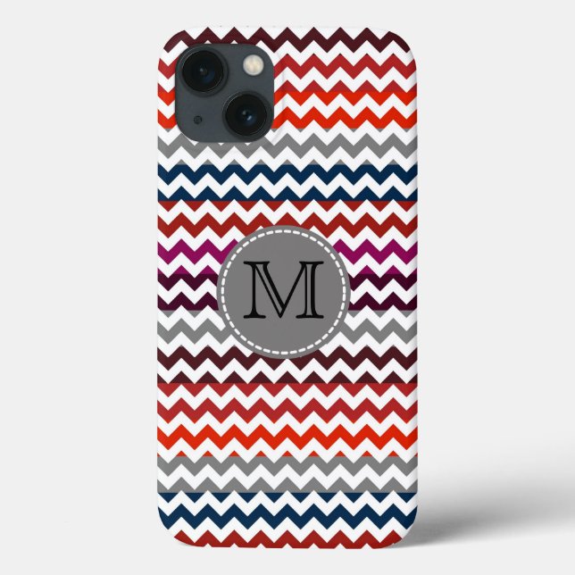 Red White Grått Chevron Zigzag Monogram Fodral-Mat (Baksida)