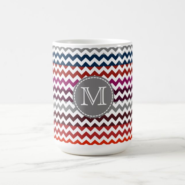 Red White Grått Chevron Zigzag Monogram Kaffemugg (Center)