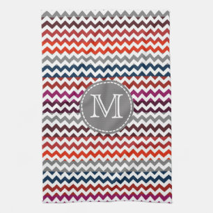 Red White Grått Chevron Zigzag Monogram Kökshandduk