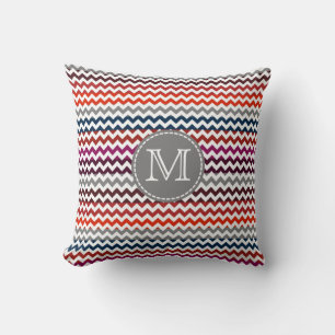 Red White Grått Chevron Zigzag Monogram Kudde