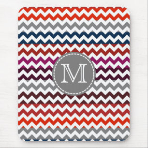 Red White Grått Chevron Zigzag Monogram Musmatta