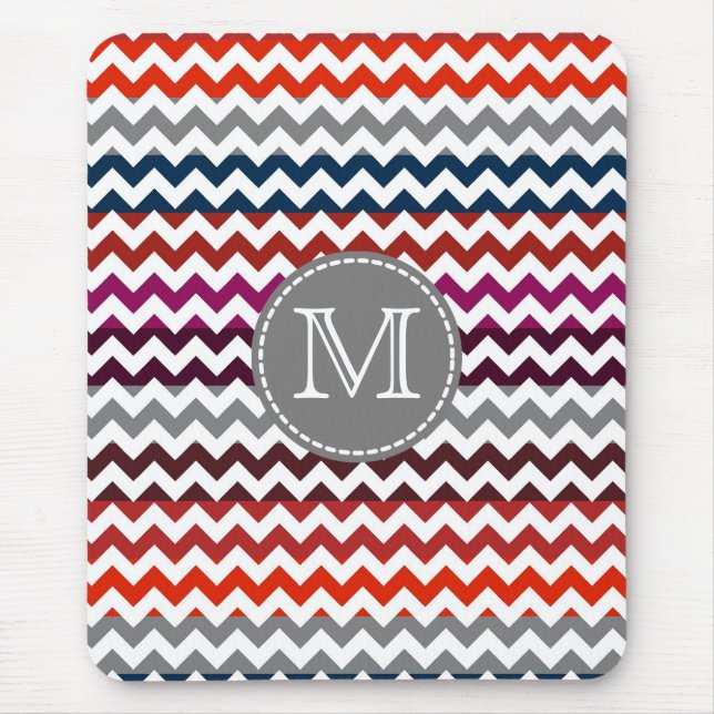 Red White Grått Chevron Zigzag Monogram Musmatta (Framsidan)