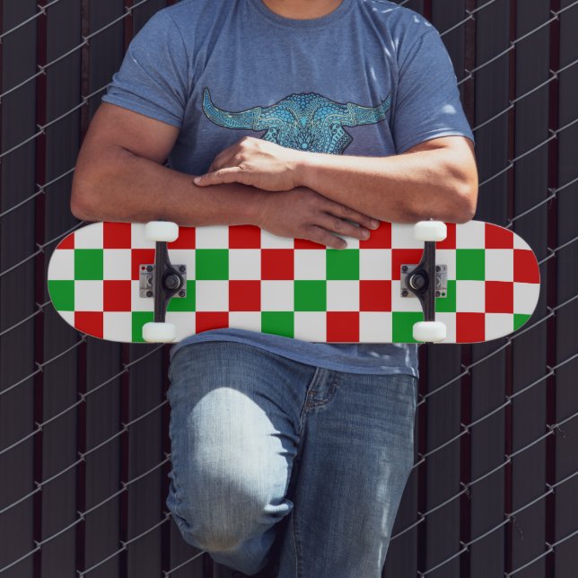 Red White Green Checkered Pattern Design  Mini Skateboard Bräda 18,5 Cm (Utomhus 3)