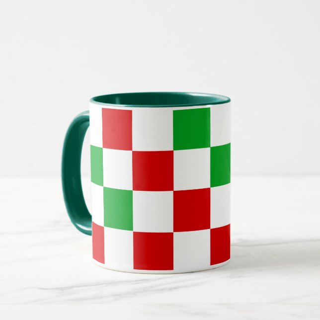 Red White Green Checkered Pattern Design  Mugg (Framsida vänster)